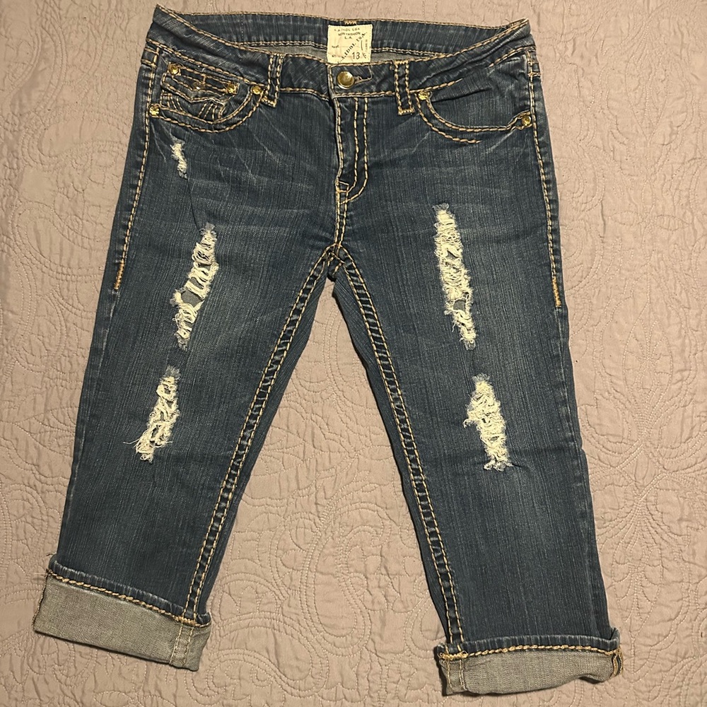 L.A. IDOL USA Distressed Capri Jeans Size 13